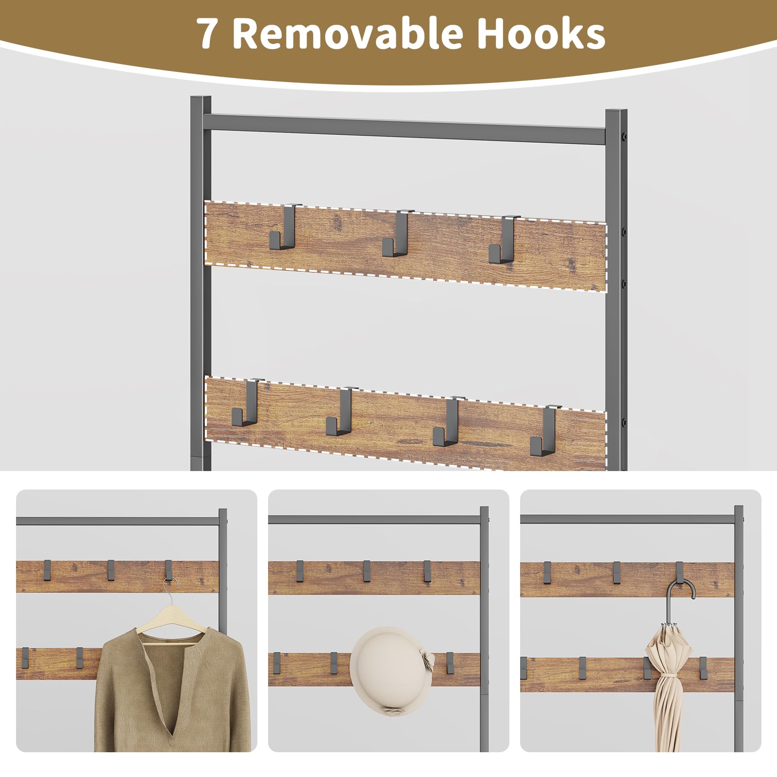 Leadpro 3-in-1 entryway furniture combines coat hooks, shoe storage, and bench seating.