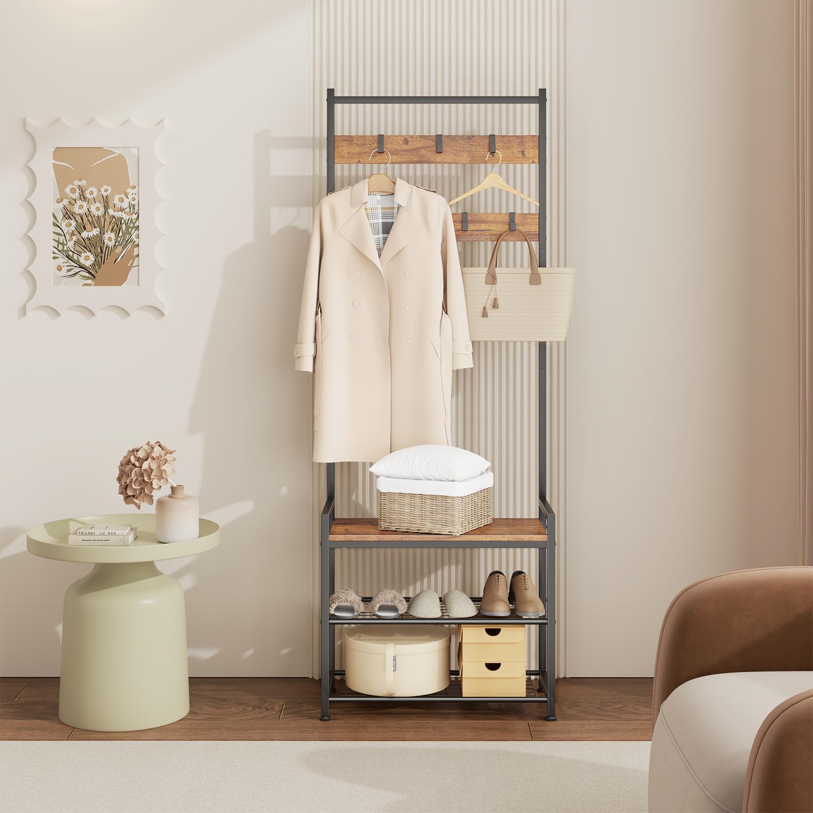 Leadpro hall tree seat bench offers convenient seating for putting on shoes.