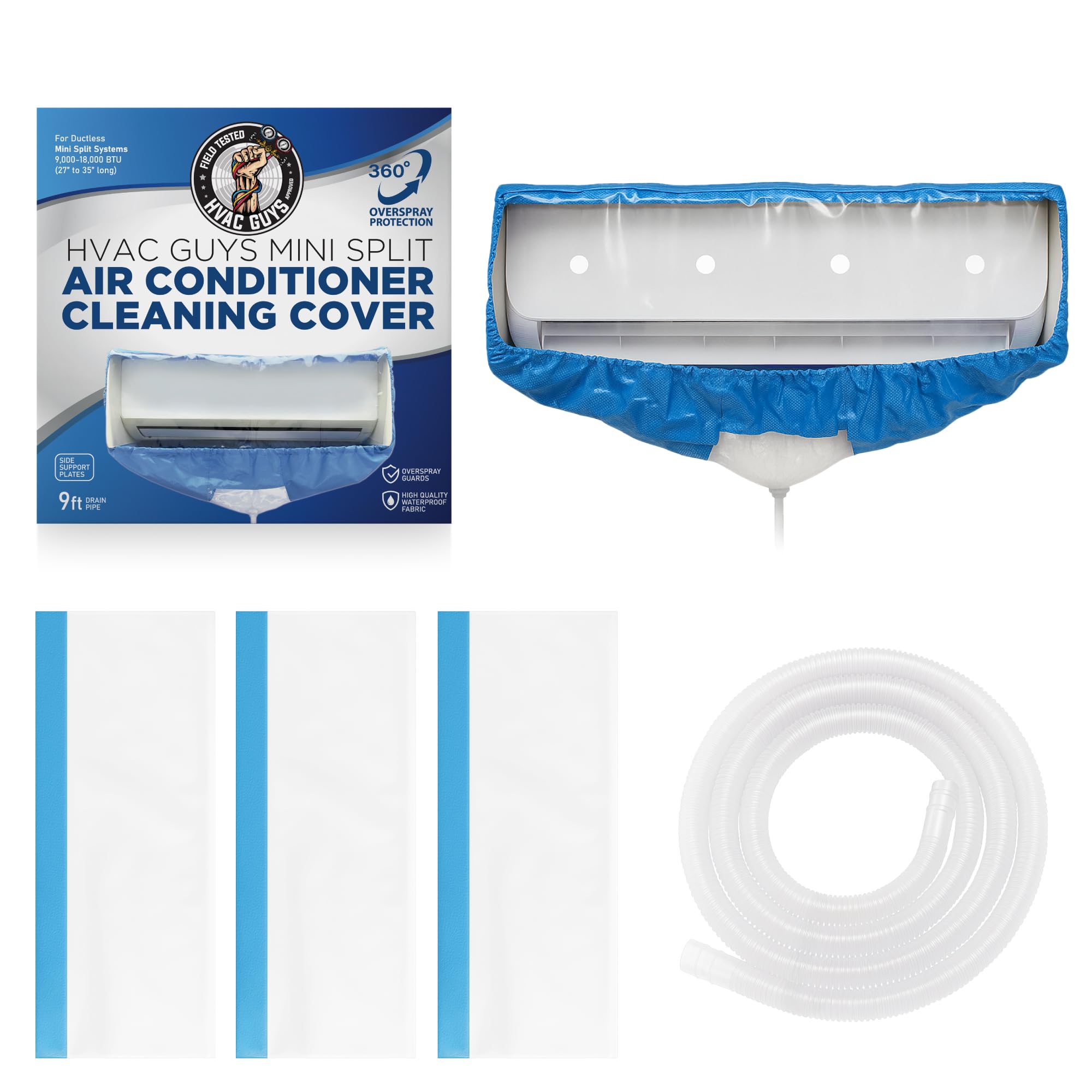 Leak Saver two-size compatibility fits 9k–24k BTU mini splits.