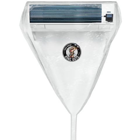 Leak Saver mini split cleaning bag showing 360-degree coverage during cleaning