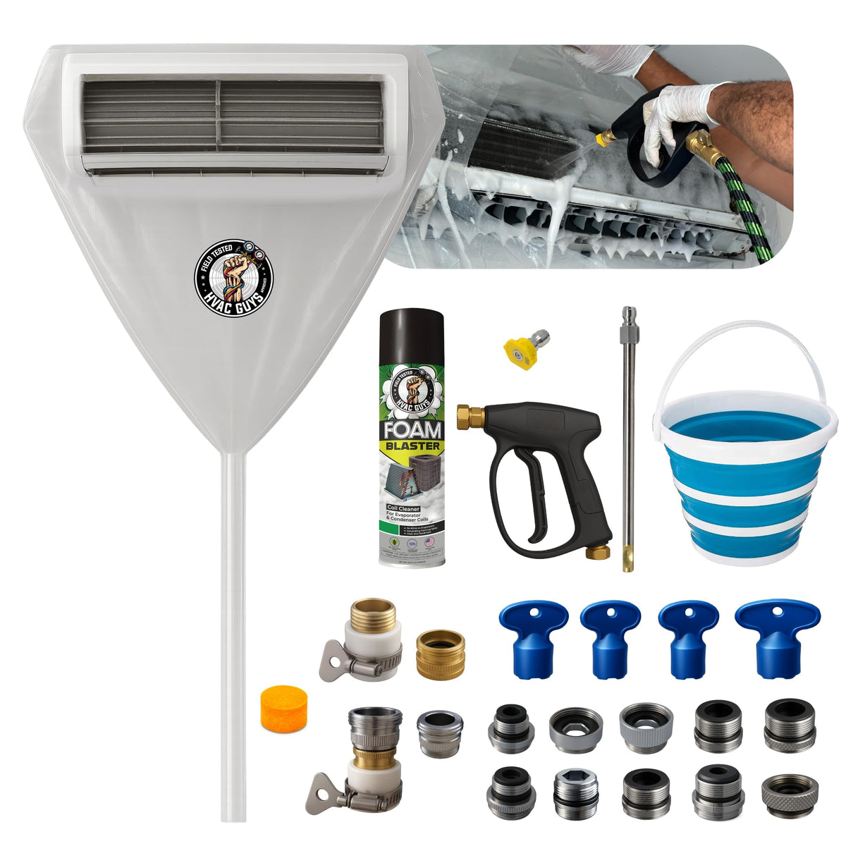 Leak Saver 360-degree cleaning bag cover over a mini split unit for full coverage