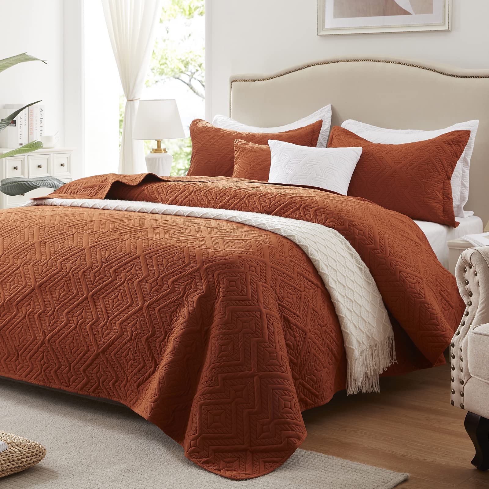 LEAONME Quilt Set King with ultrasonic quilting close-up showing durable stitching and texture.