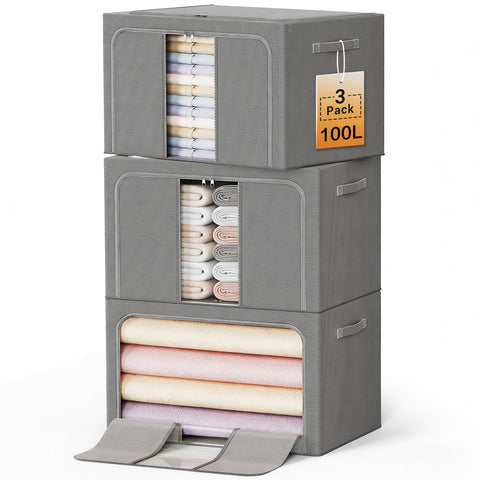 LeArex clothes storage bins with metal frame, open-top view for easy access.