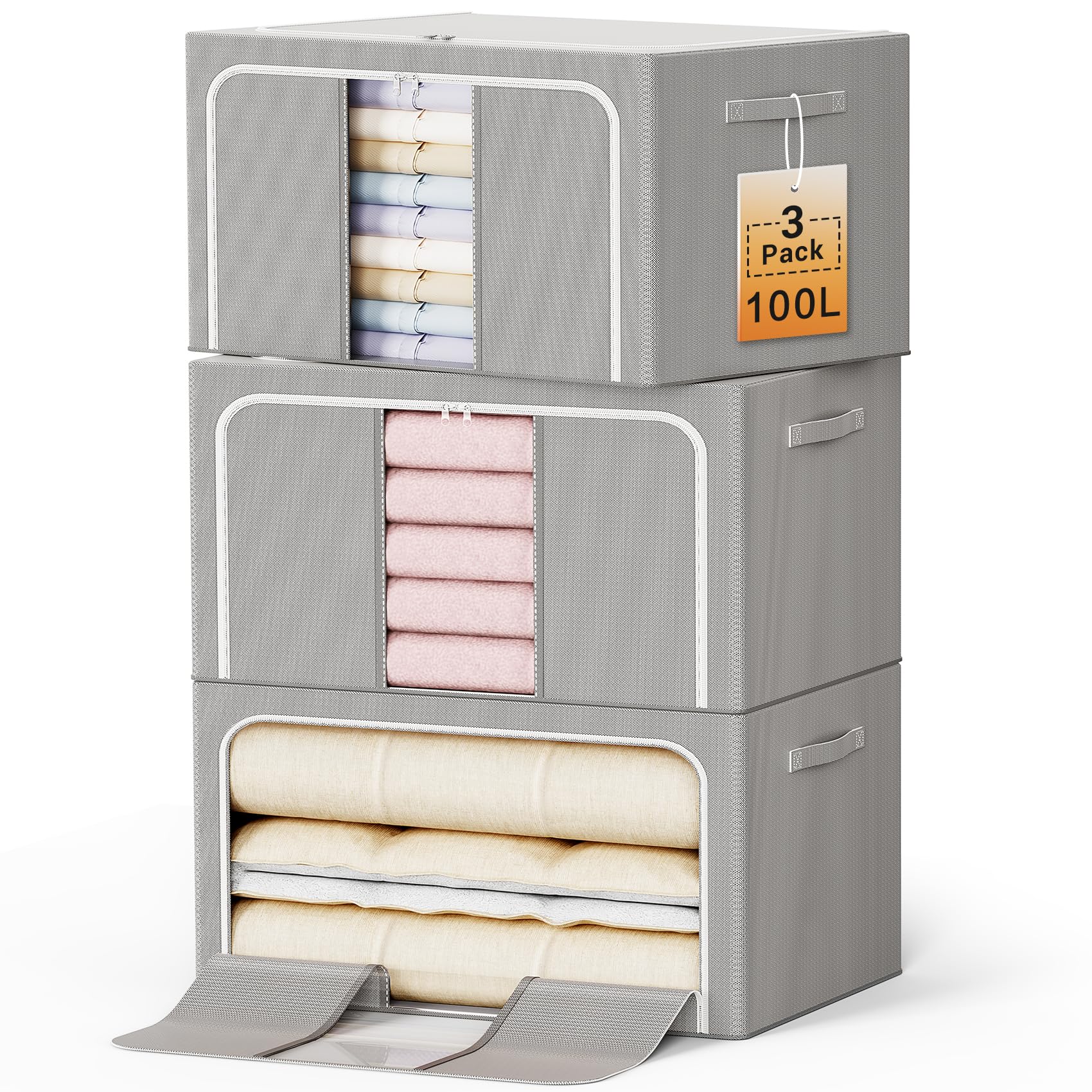 LeArex metal-frame clothes storage bin, side view, showcases stable construction for organized closets