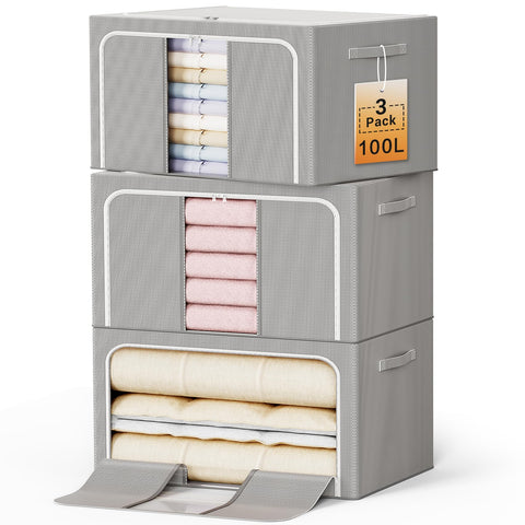 LeArex metal-frame clothes storage bin, side view, showcases stable construction for organized closets