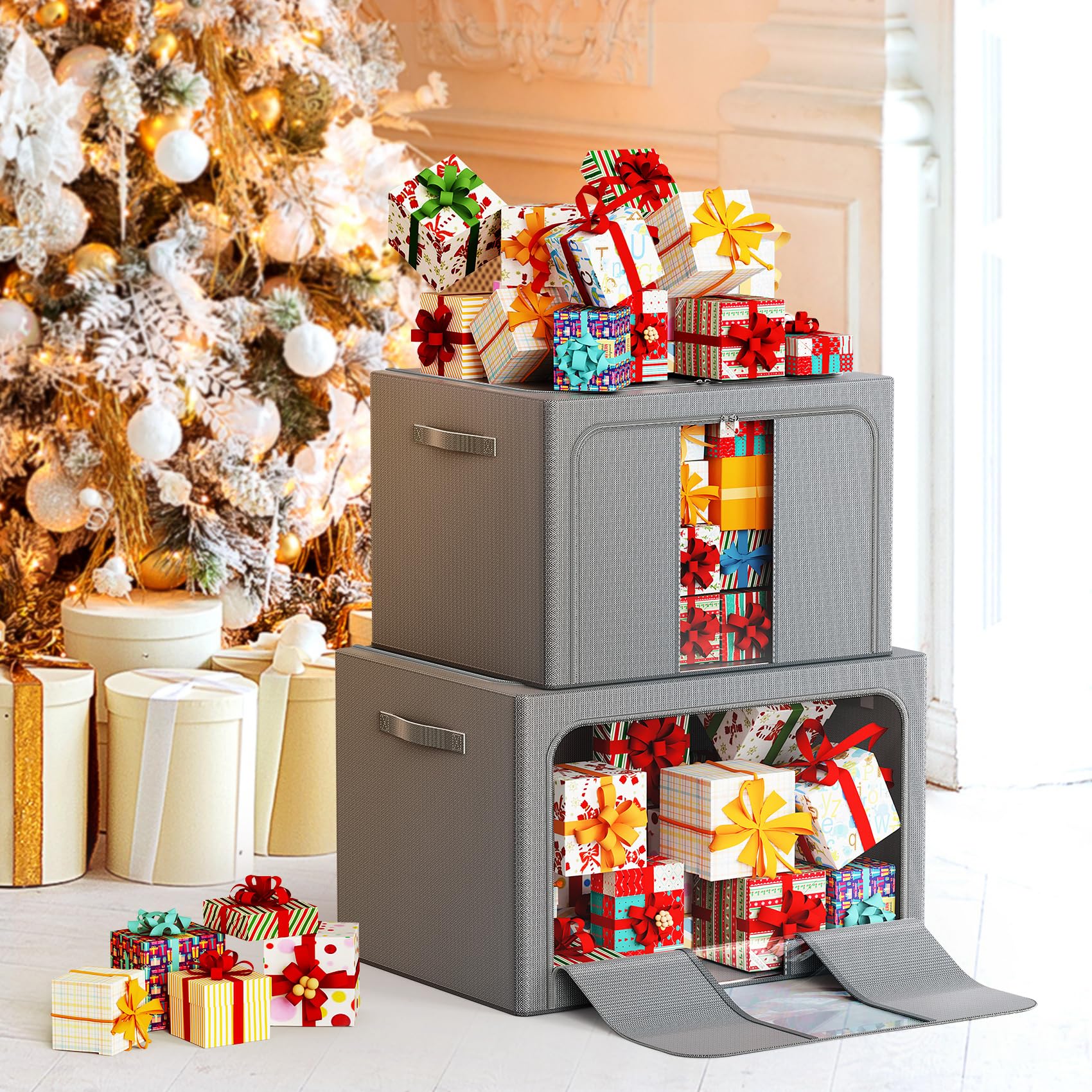 LeArex deep grey storage bin enhancing closet organization and tidiness.
