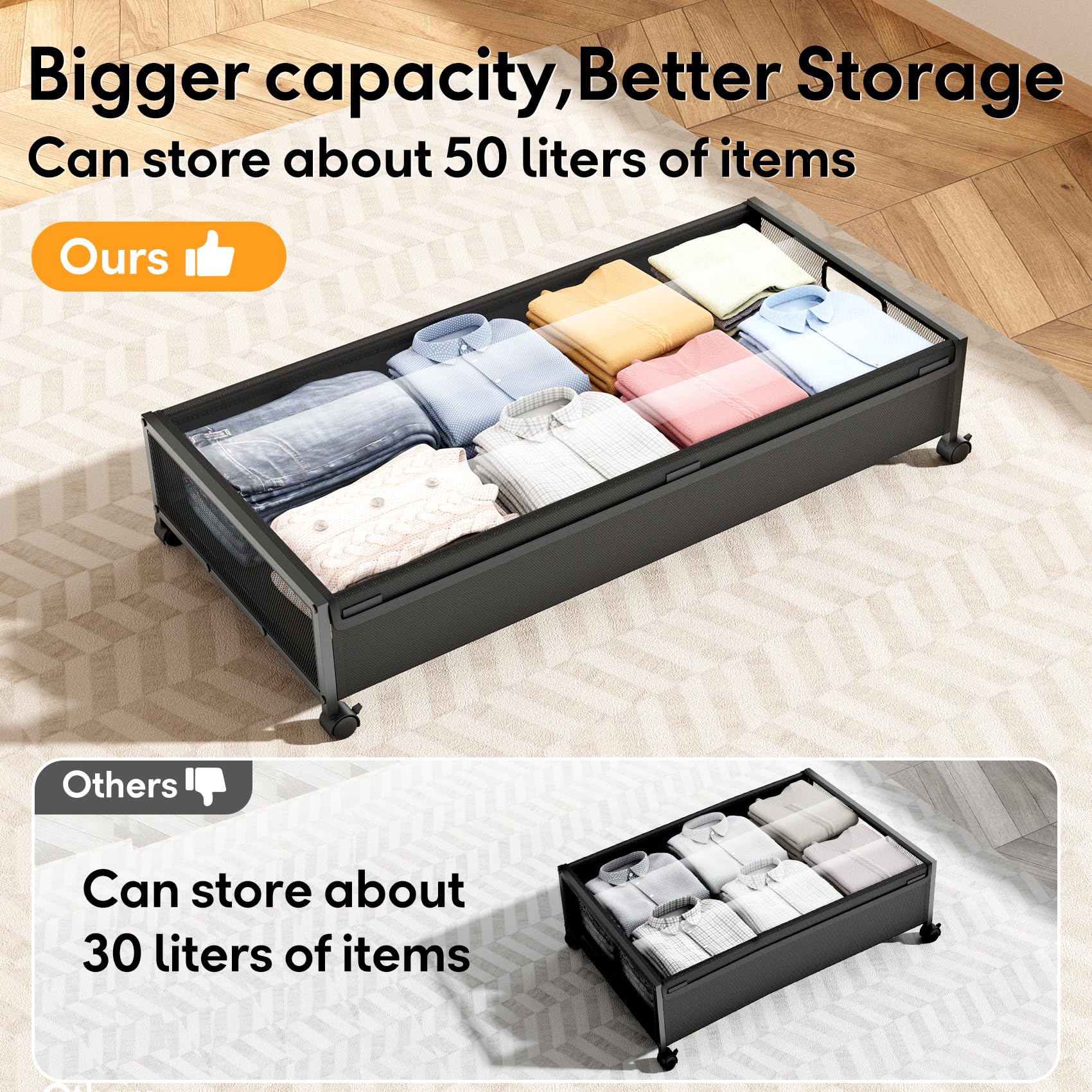 LeArex large-capacity bin stores blankets, books, and clothes neatly.