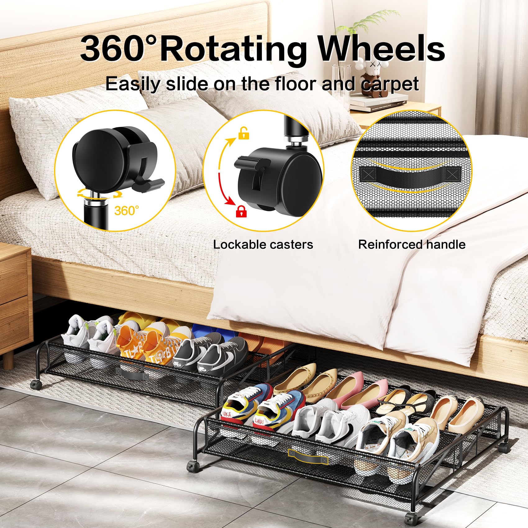 LeArex space-saving under-bed organizer keeps shoes neatly stored.