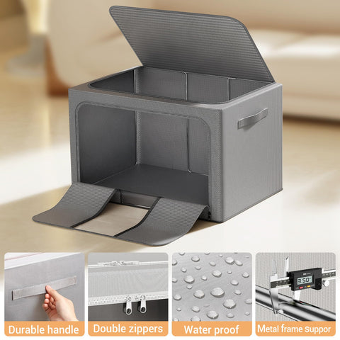 LeArex bins stacked neatly in a closet for efficient space use.