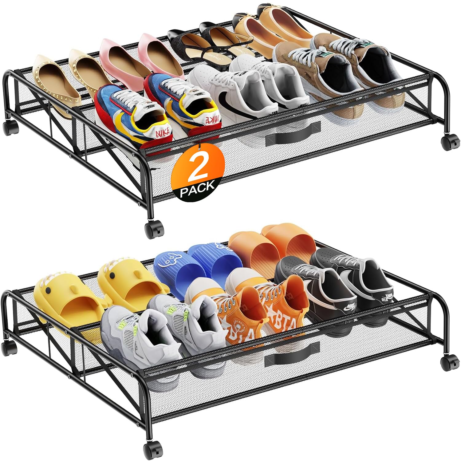 LeArex under-bed shoe storage 2-pack with wheels for easy access and space saving.