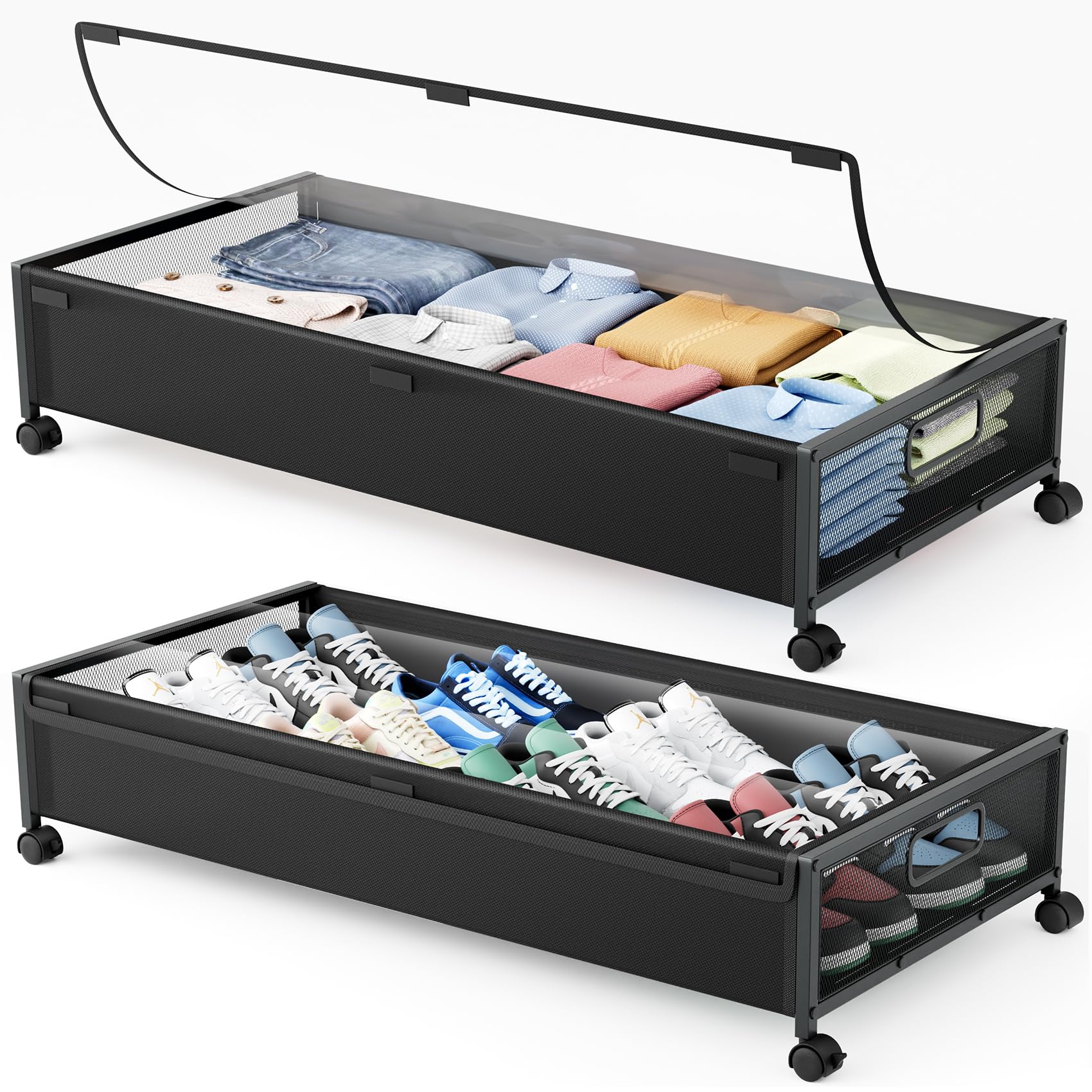 LeArex under-bed storage containers with wheels, two-pack, maximize space under beds.
