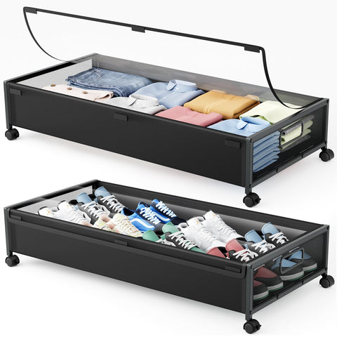 LeArex under-bed storage containers with wheels, two-pack, maximize space under beds.