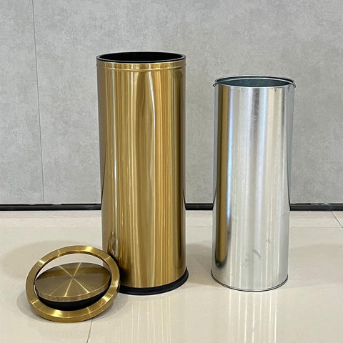LEASYLIFE gold trash can narrow design fits tight corners