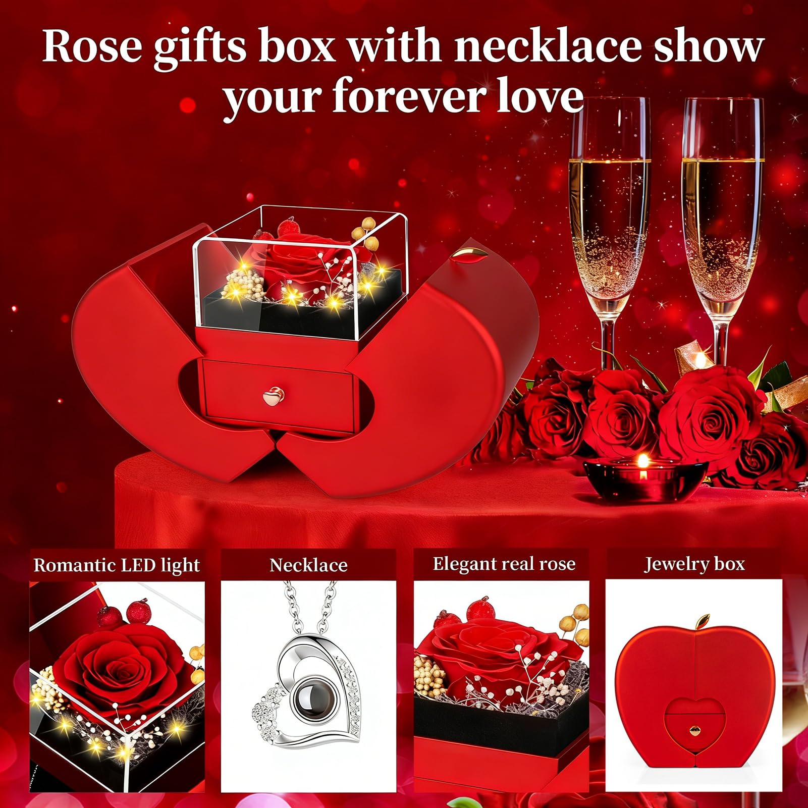 Lebana lighted rose box adds a romantic glow for special moments.