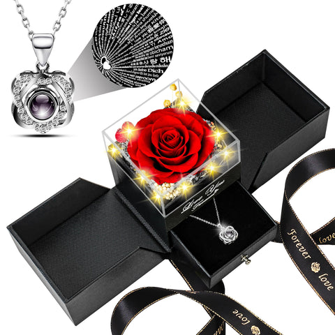 Lebana preserved rose with double-heart necklace in gift box, a timeless keepsake