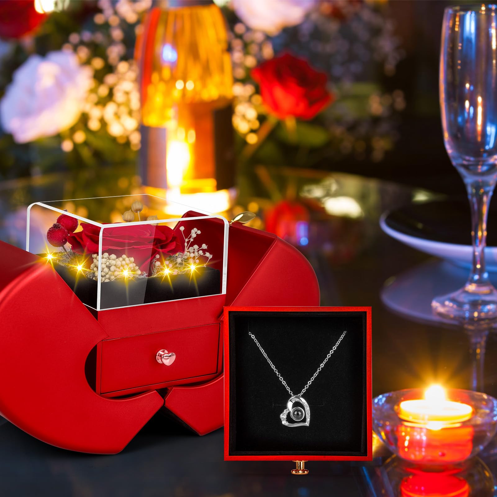 Lebana rose gift box with necklace offers a charming romantic presentation.