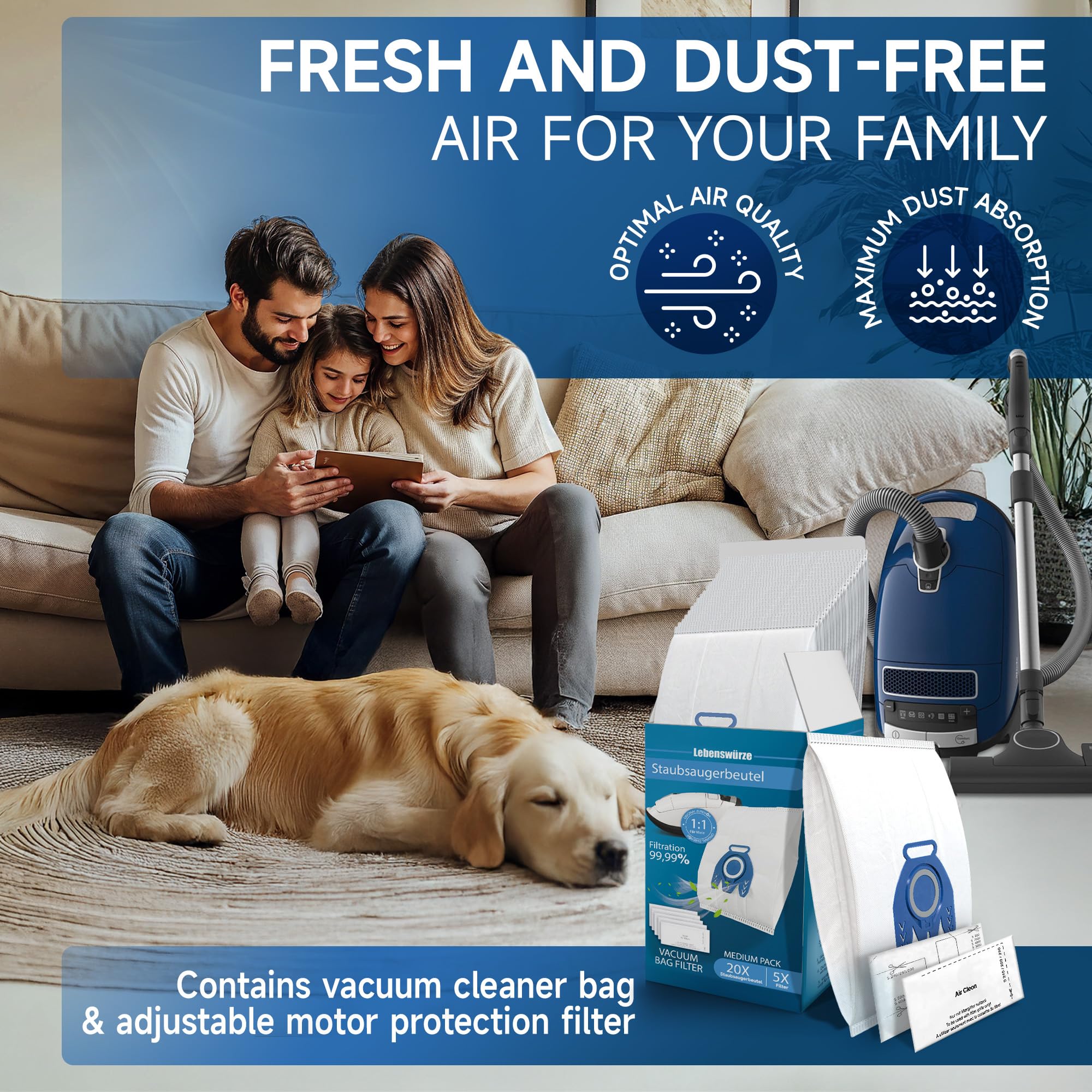 Lebenswuerze included engine and exhaust filters help protect your vacuum.