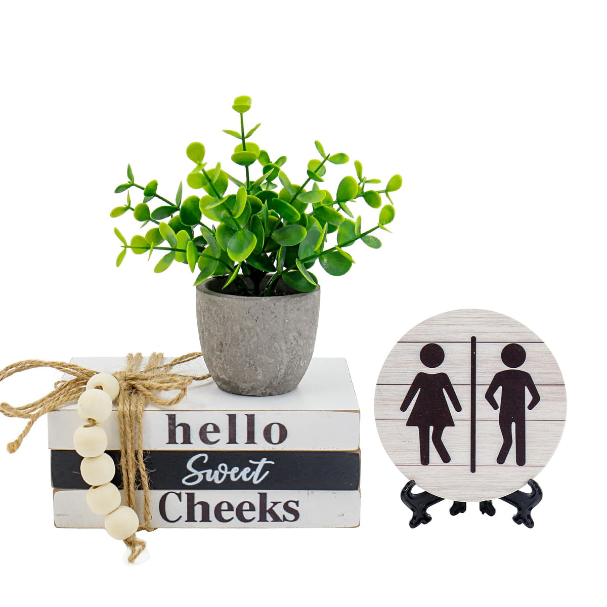 Lebsitey bathroom book-stack sign adds rustic charm to your guest bathroom.