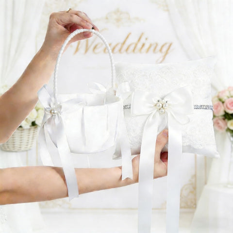 Lebsitey ivory pearl bow basket with delicate detailing adds romantic aisle charm