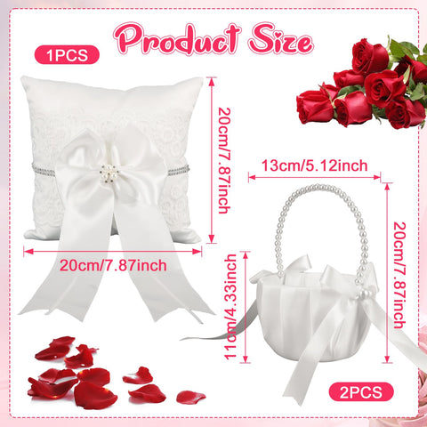 Lebsitey ring bearer pillow in ivory satin with bowknot for secure rings