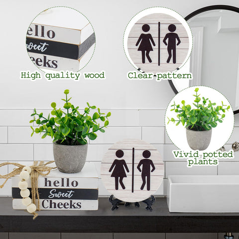 Lebsitey simulated plant in pot brings life to the bathroom display.