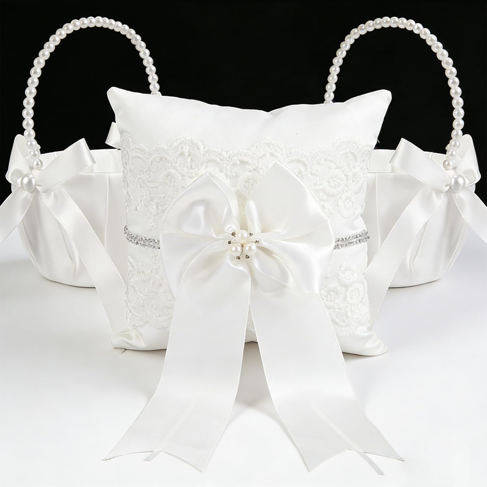 Lebsitey two flower girl baskets with pearl handles for petal scattering