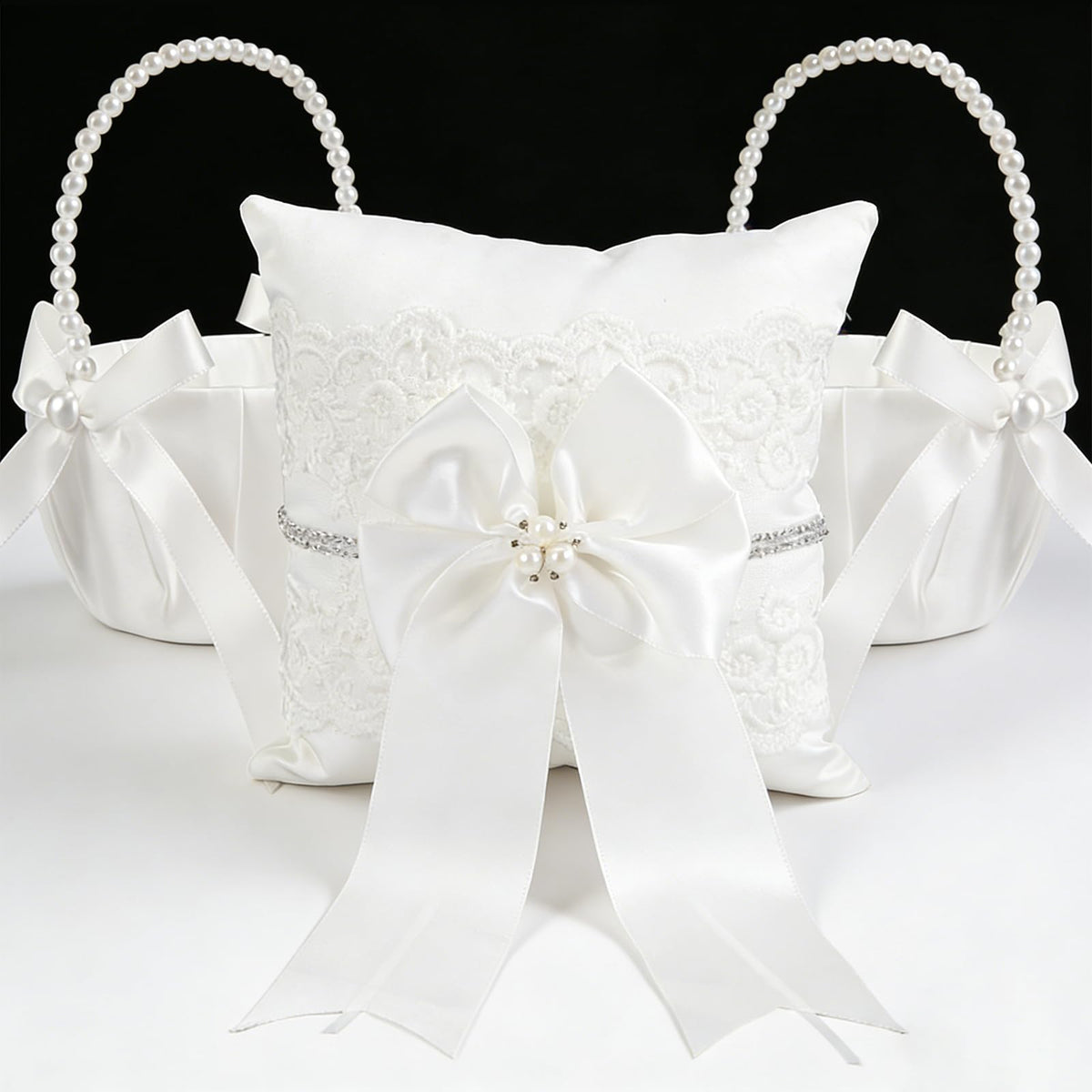 Lebsitey two flower girl baskets with pearl handles for petal scattering