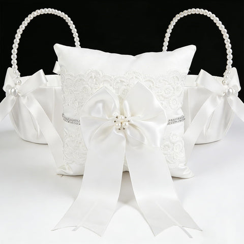 Lebsitey two flower girl baskets with pearl handles for petal scattering