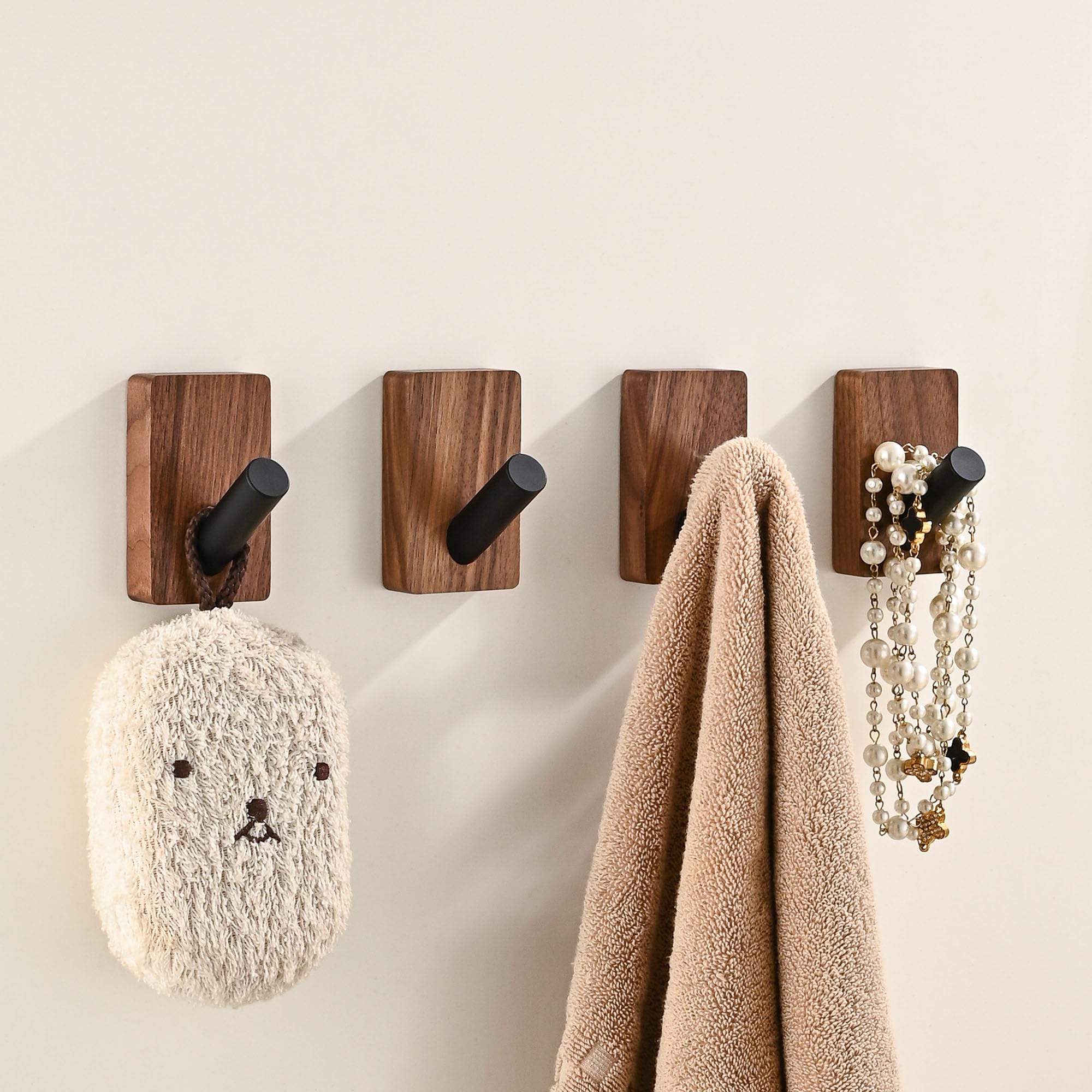 LECHYN wooden wall hook with adhesive mount for towels and coats