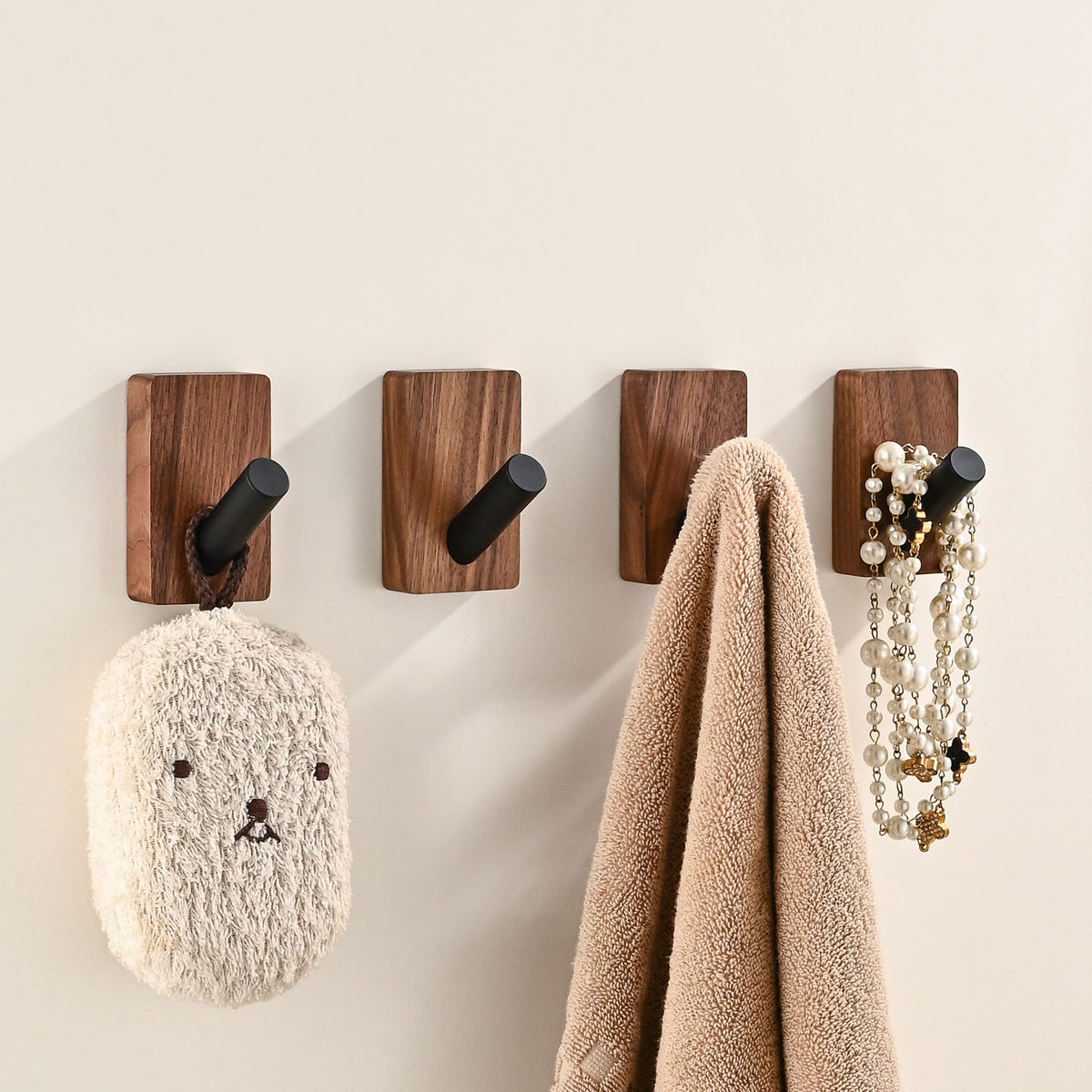 LECHYN wooden wall hook with adhesive mount for towels and coats