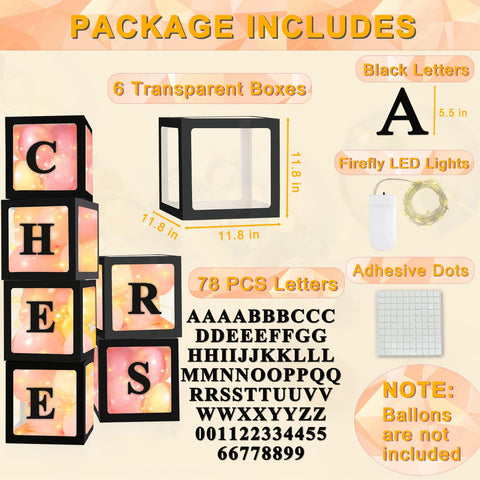 Ledido clear balloon boxes with letters for customizable messages.