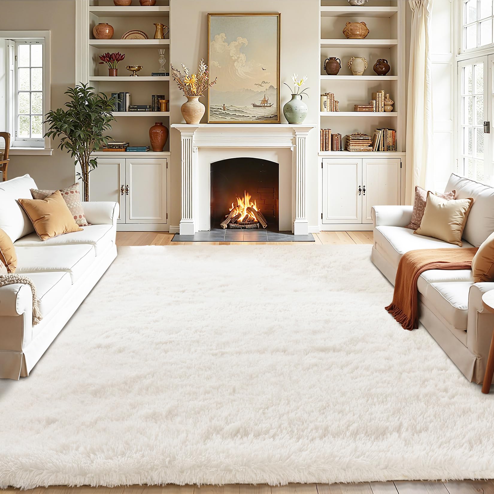 LEDODO White Fluffy Rug in a bedroom adds plush warmth underfoot.