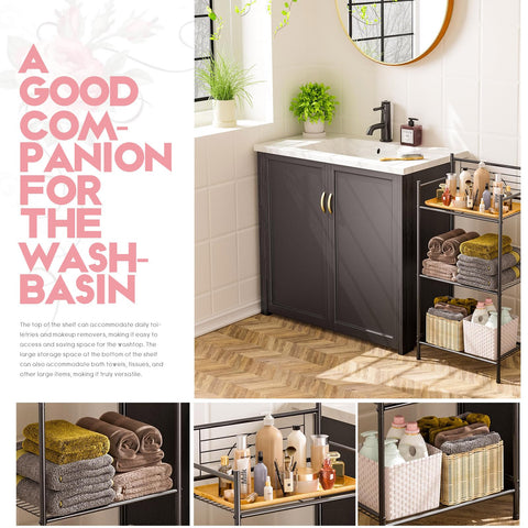 Leeda Made bath storage display on the unit for bathroom items.