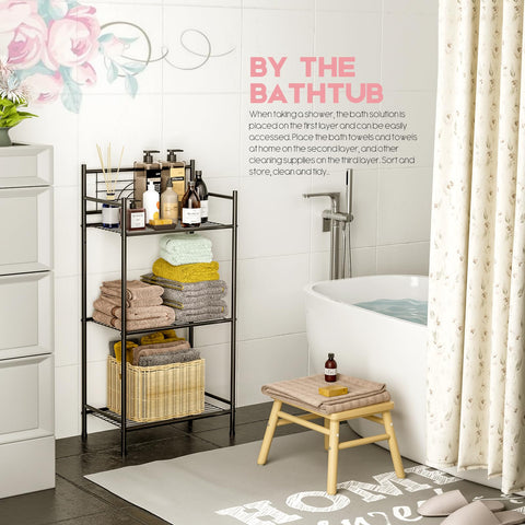 Leeda Made 3-tier shelf used in kitchen and office for organized storage.