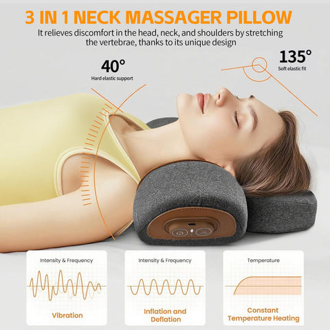 Leedpart neck massager pillow shows vibration nodes for deep relief.