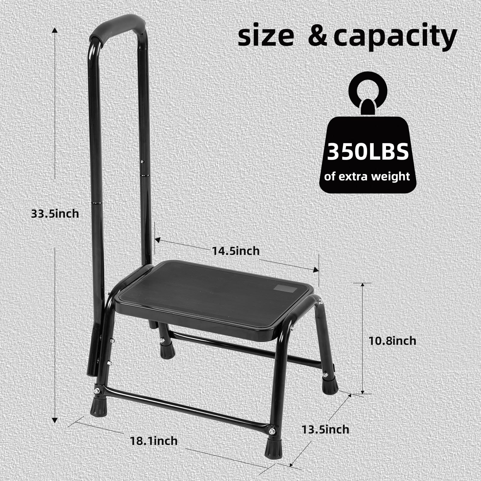 Leekpai Step Stool with handle, side view, enhances stability for seniors reaching high shelves.