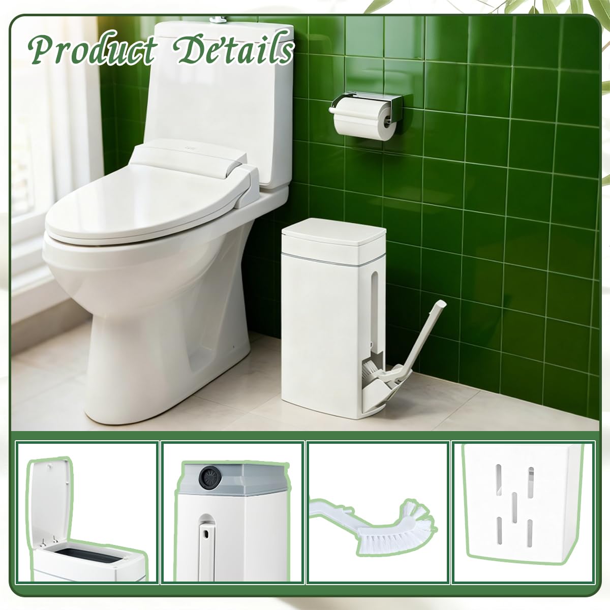 Leemeexaa white trash can blends with any bathroom decor.