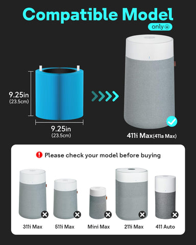 Leemone Blue Pure 411a Max replacement filter fits Blueair purifiers and enhances air freshness.