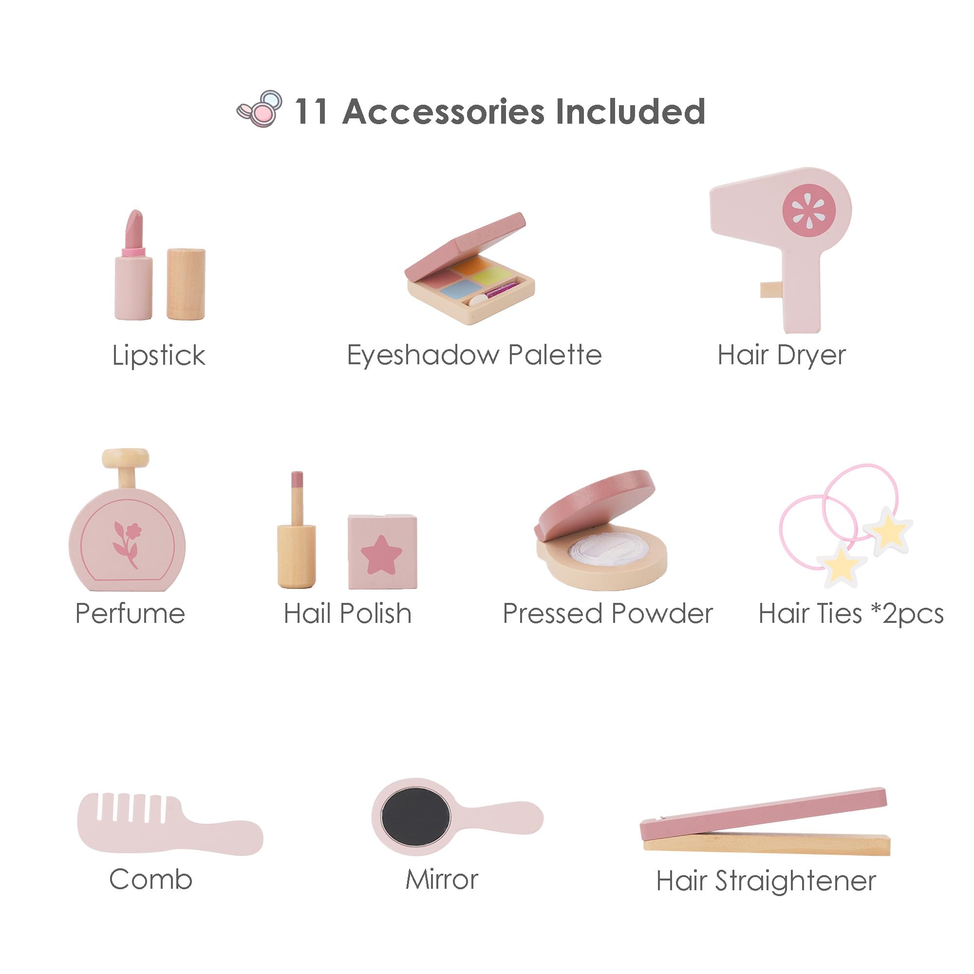 Leeshyah Kids Vanity Set includes 11 accessories for endless pretend makeup moments