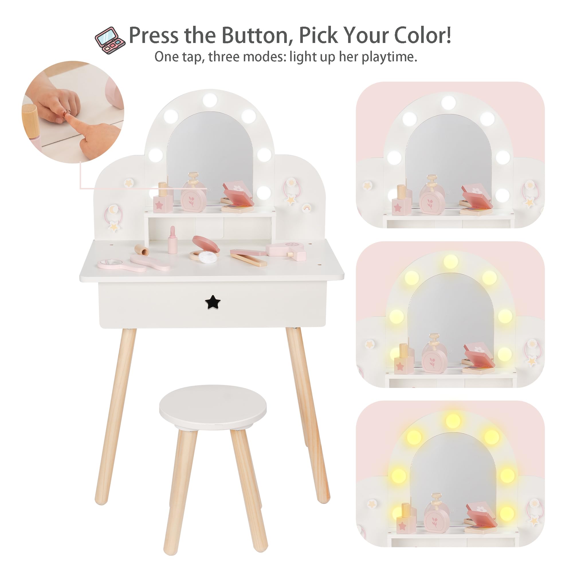 Leeshyah Kids Vanity Set wooden desk highlighting sturdy construction and safety