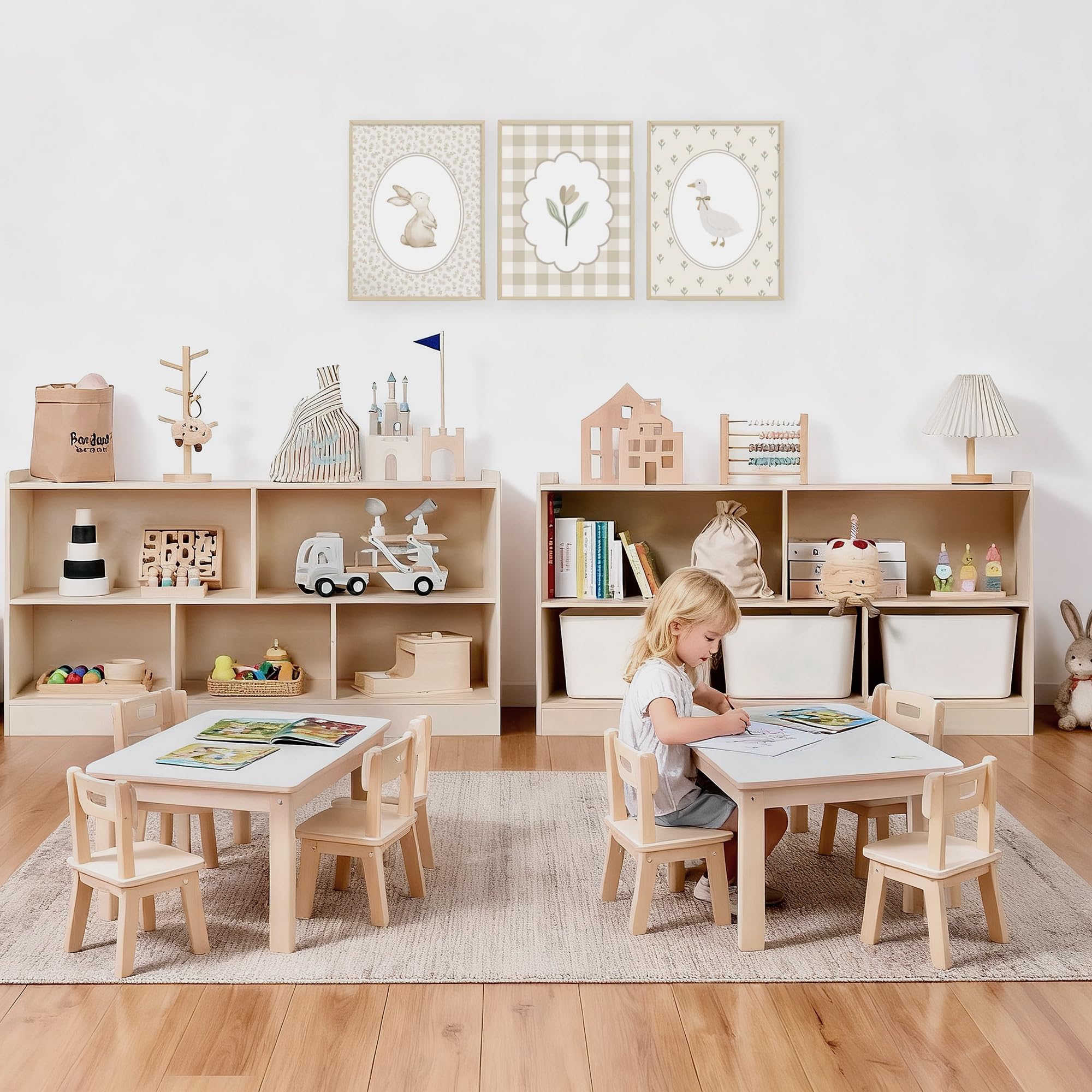 Leeshyah wooden toy shelf easy-assembly design for quick setup.