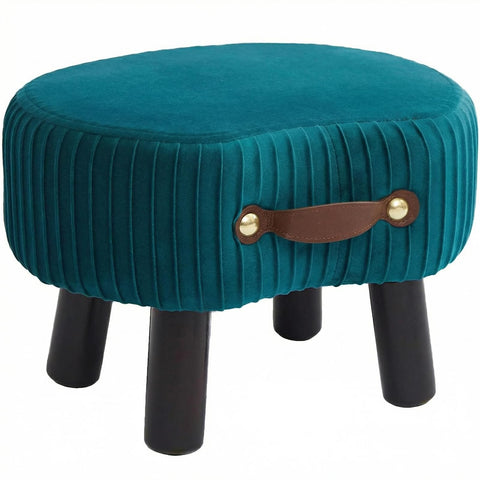 Leesingdo small footstool with handle in peacock blue offers portable comfort for any seating area.