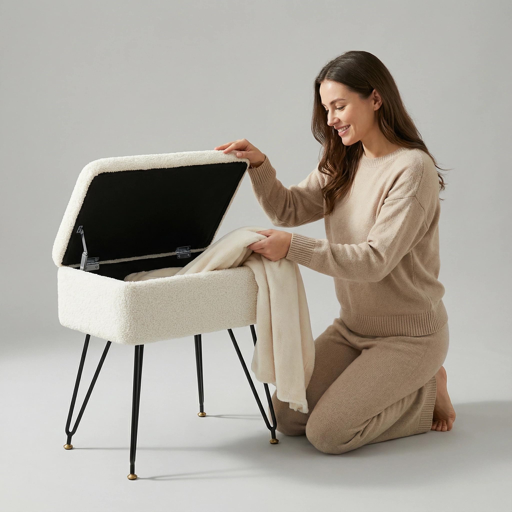 Leesingdo multi-functional vanity stool doubles as seating or foot rest.