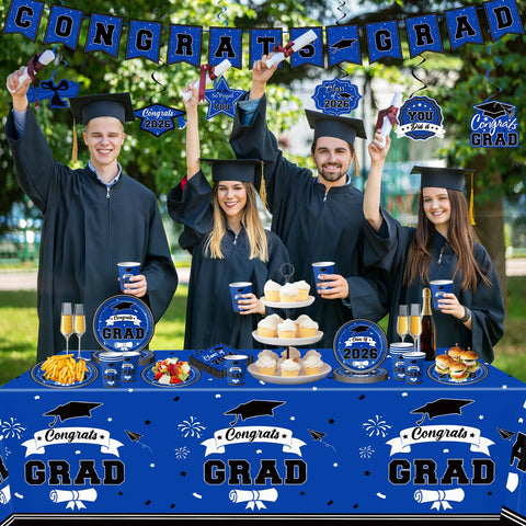 Leetous graduation banner adds a focal celebration backdrop.