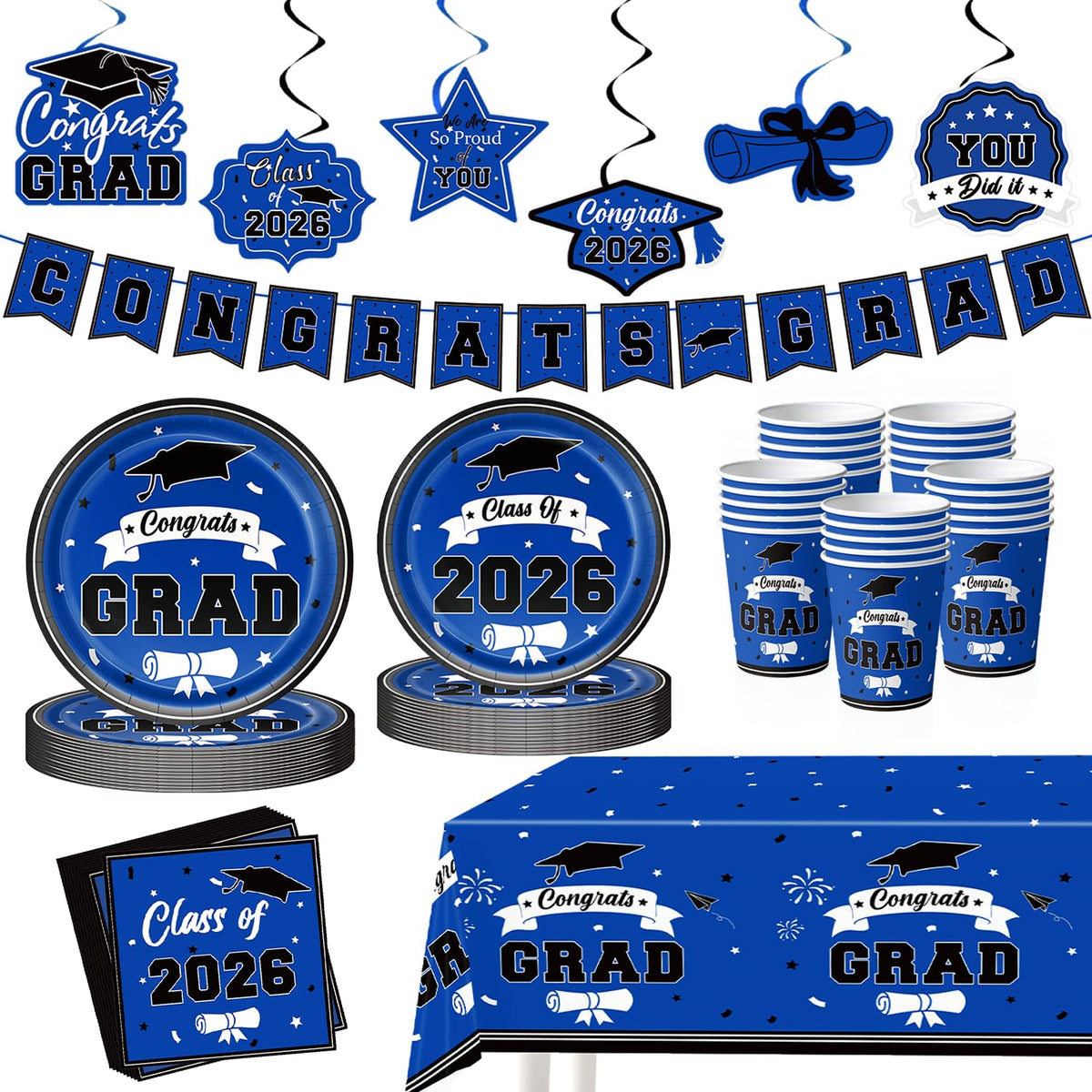 Leetous blue 9-inch plate for sturdy serving at graduation parties.