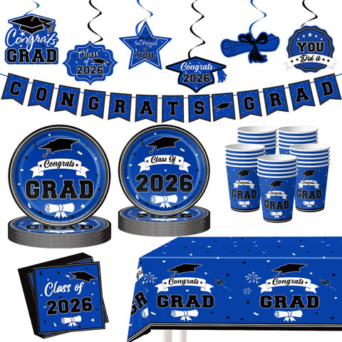 Leetous blue 9-inch plate for sturdy serving at graduation parties.