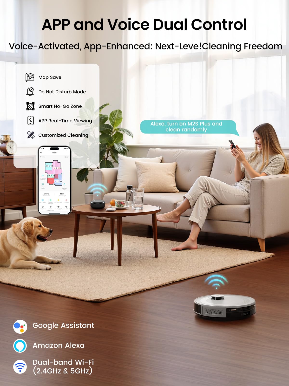 Control via Wi-Fi, Alexa, and app for schedules.
