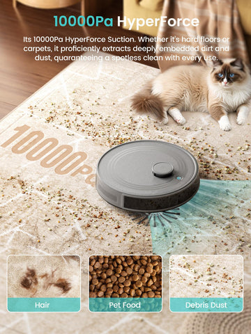 Carpet detection switches to maximum suction for carpets.