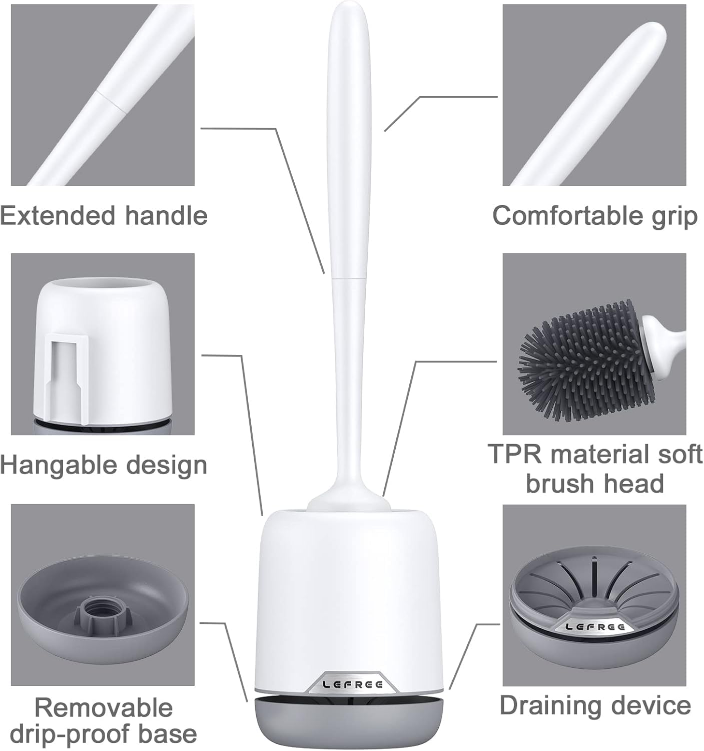 Lefree ergonomic handle offers comfortable grip during scrubbing.