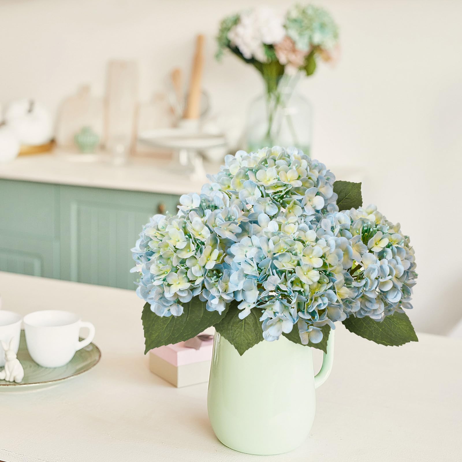 Leftover 21-inch hydrangea arrangement creates a refined centerpiece.